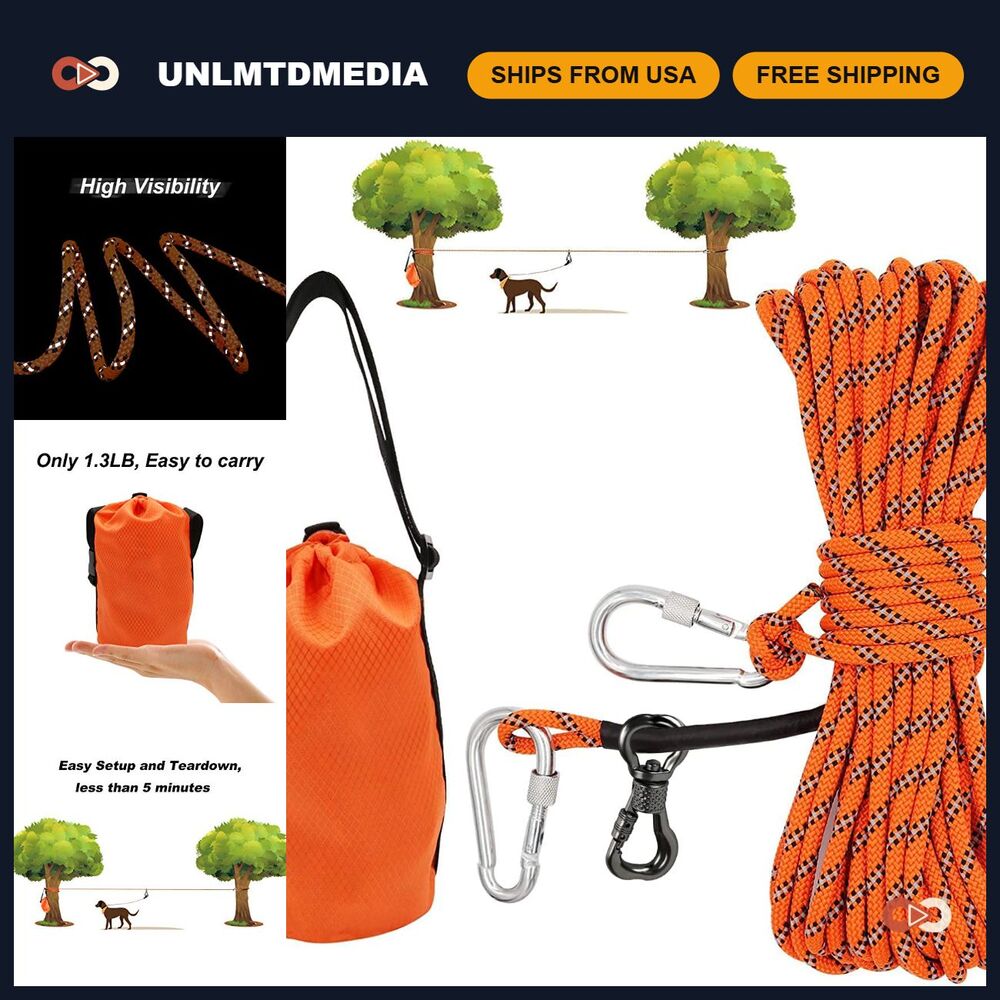 50ft Dog Tie Out Cable - Portable Overhead Trolley System for Dogs up to 200lbs,